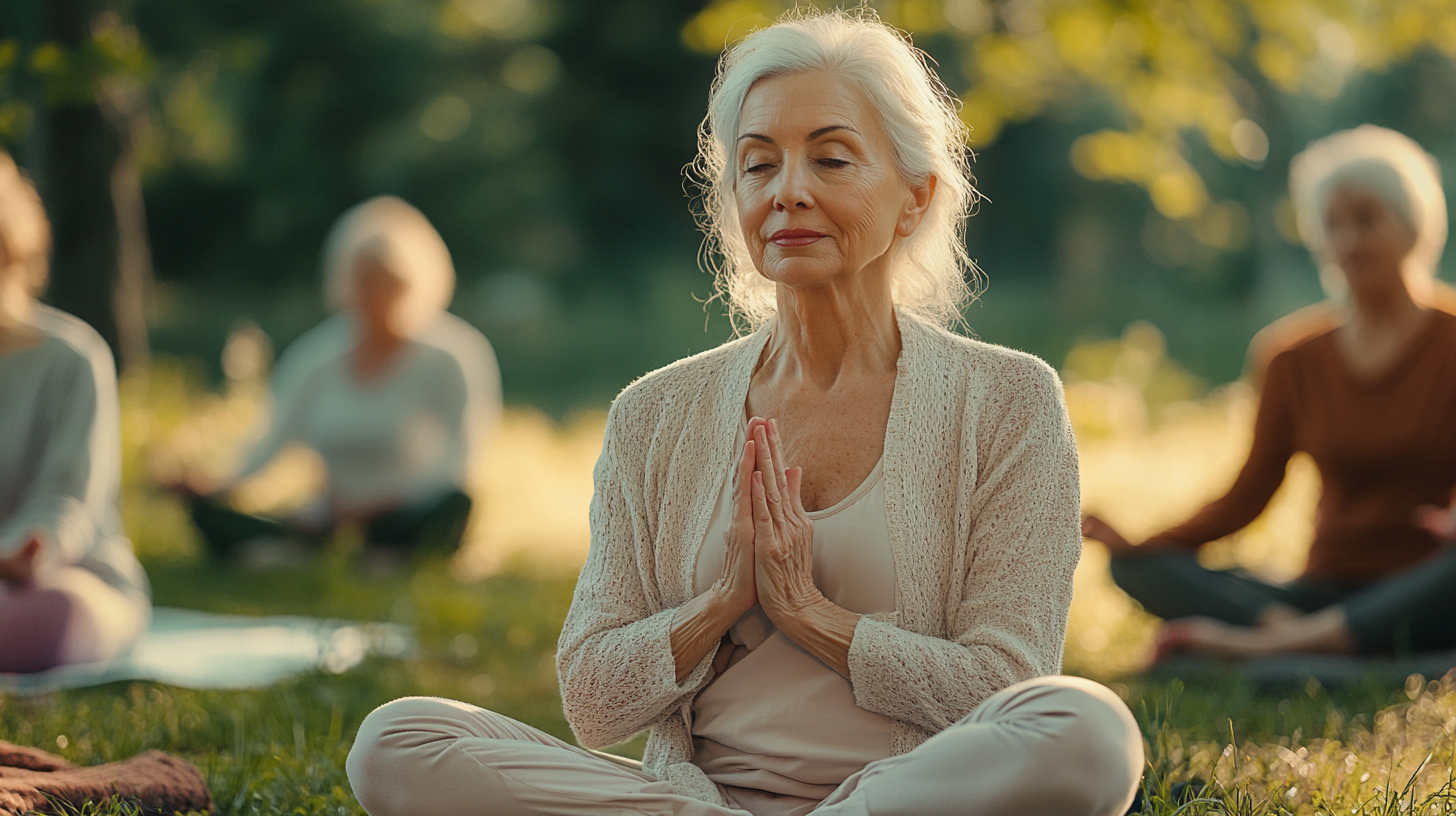 Група старших людей під час заняття йогою