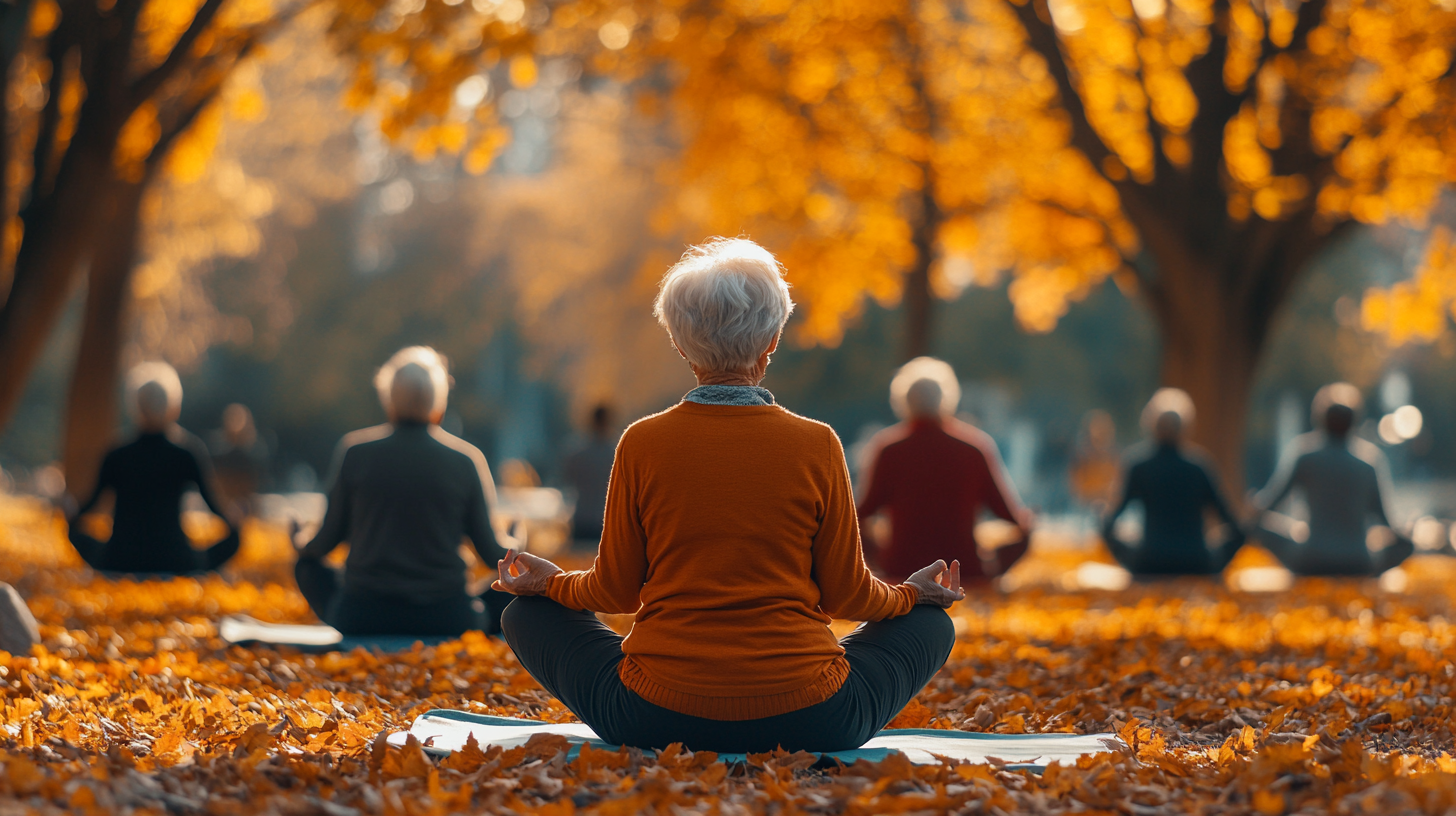 Інструктор демонструє адаптивну позу йоги для старших людей