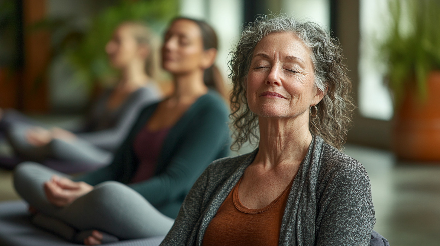 Група людей старшого віку після успішного заняття йогою